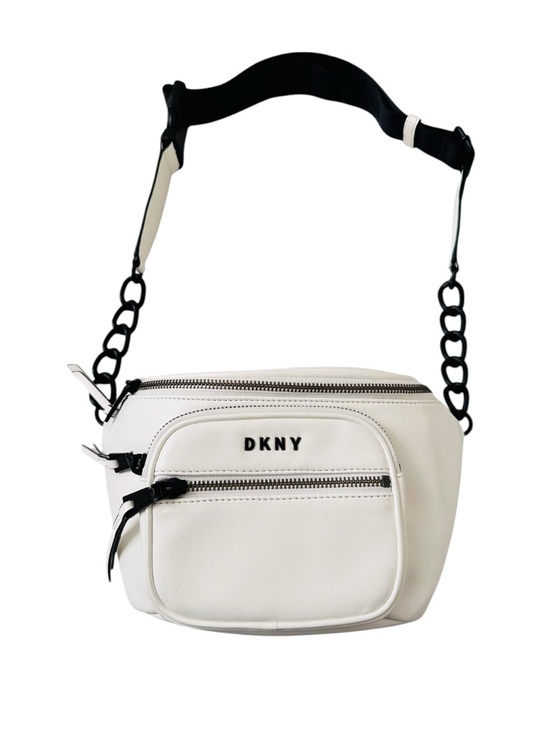 Dkny Handbags - DKNY White Leather Belt Bag with Black Strap & Chain Detail